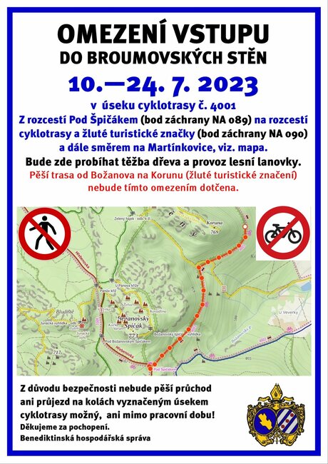 Broumovské stěny - drobné omezení vstupu